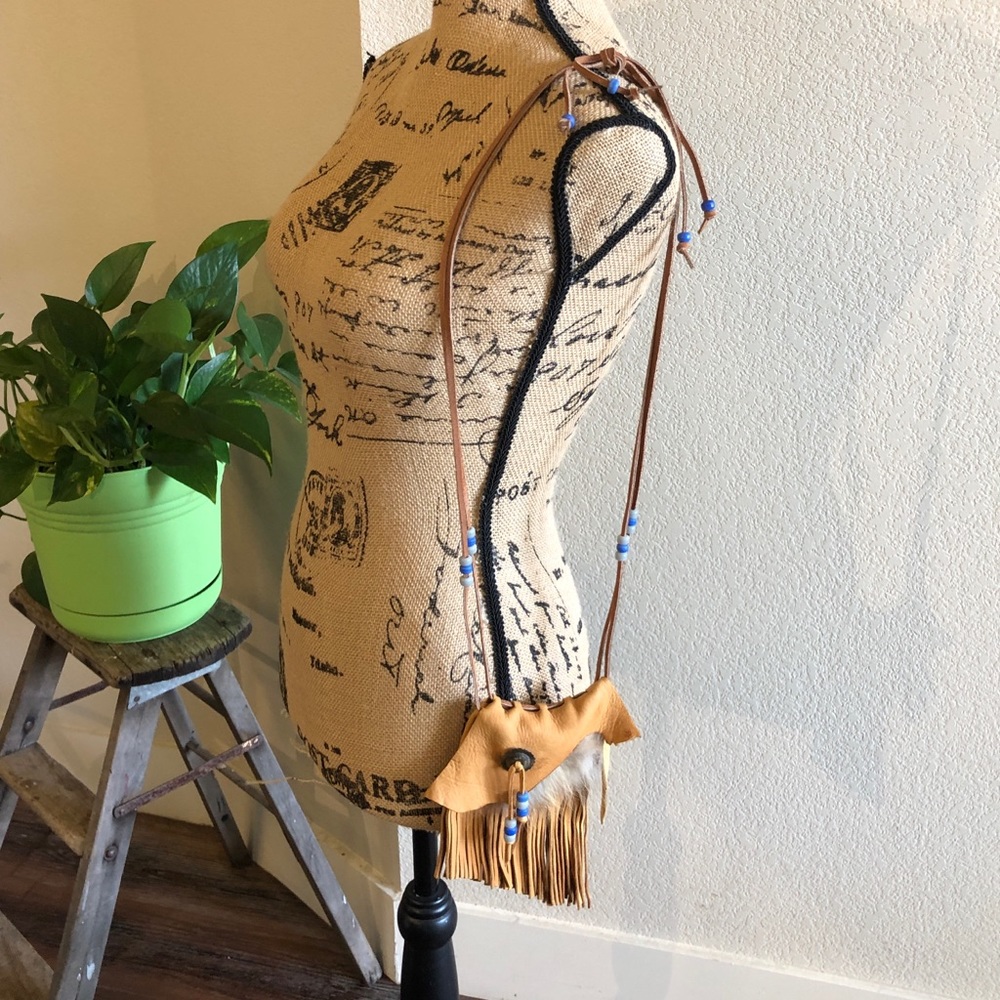 Deerskin & Coyote Fur Leather Fringe Festival Bag
